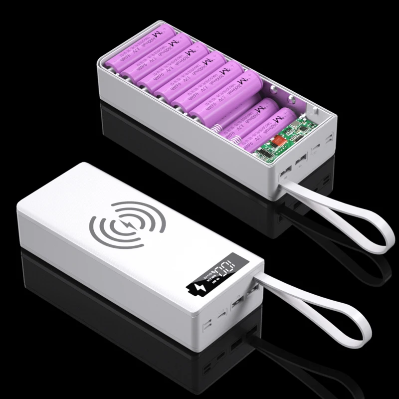 QC3.0 Беспроводной заряд 16*18650 Батарея DIY Мощность банк чехол Dual USB мобильный | Отзывы и видеообзор