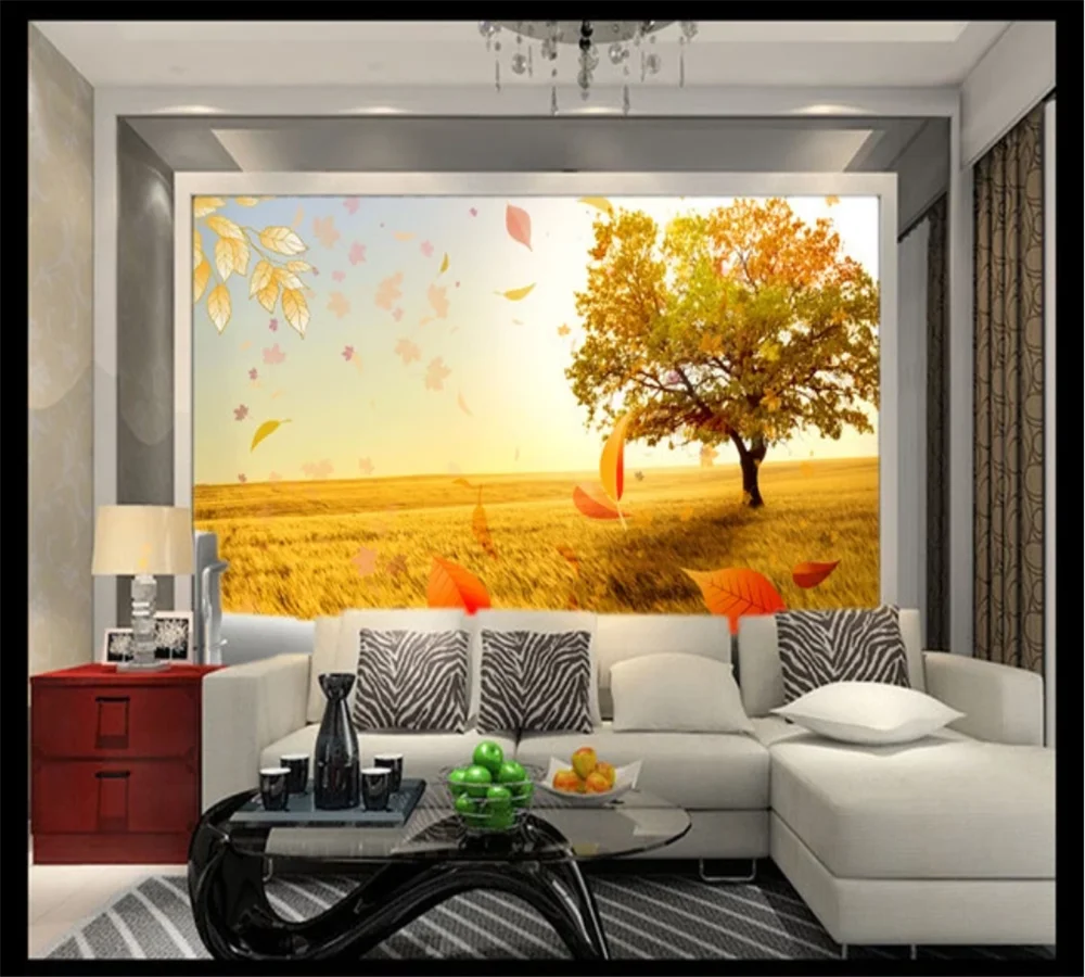 Пользовательские обои 8d роспись Золотой осенний пейзаж листья Летающая гостиная