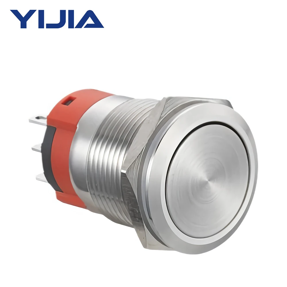 

19mm Flat Head Latching Metal Push Button Switch 1NO 1NC SPDT with Wire Plug GQ19BF-11Z/S