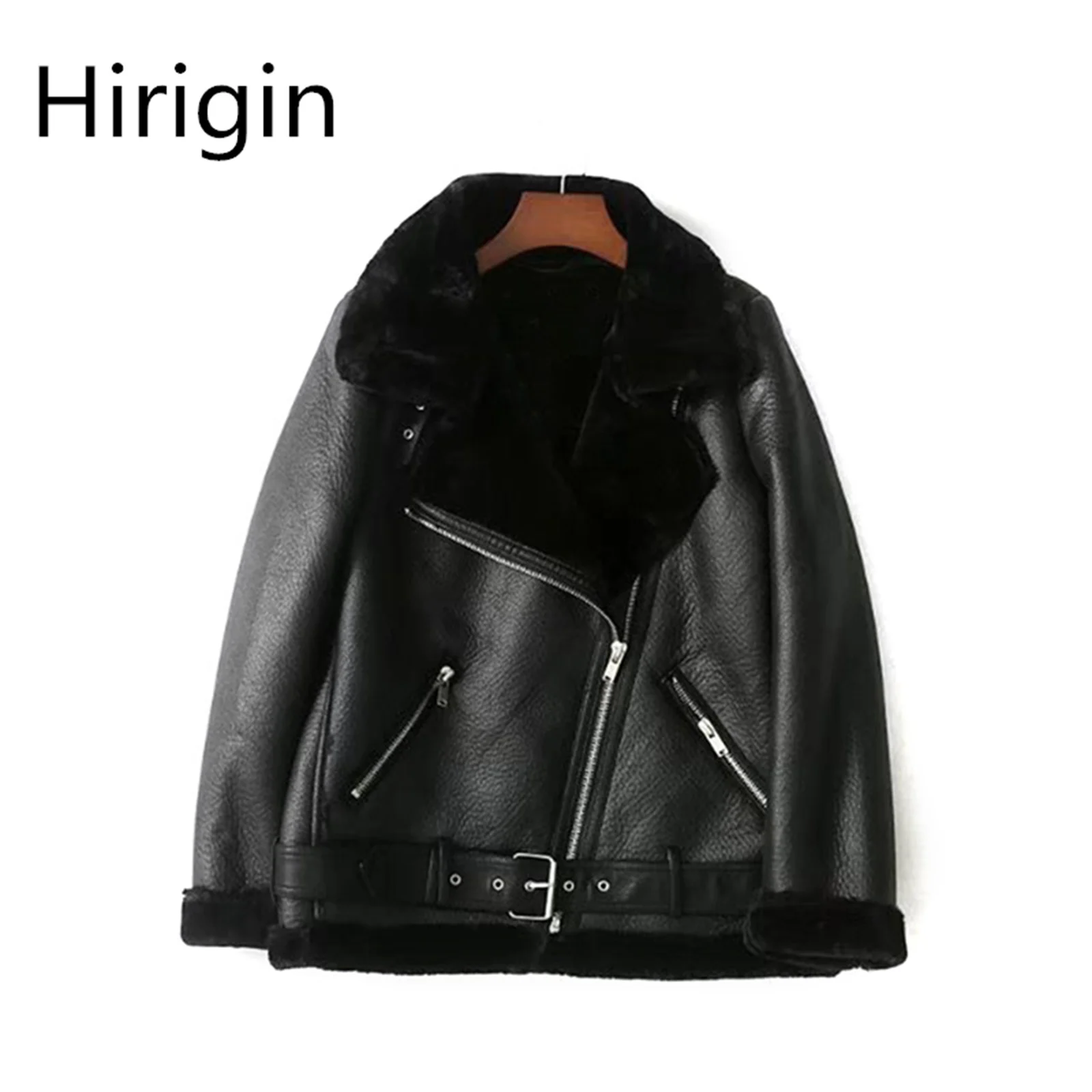 

Hirigin, женские кожаные пуховики, куртка для зимы и осени, женское однотонное флисовое плотное пальто с отложным воротником, черное/винно-крас...
