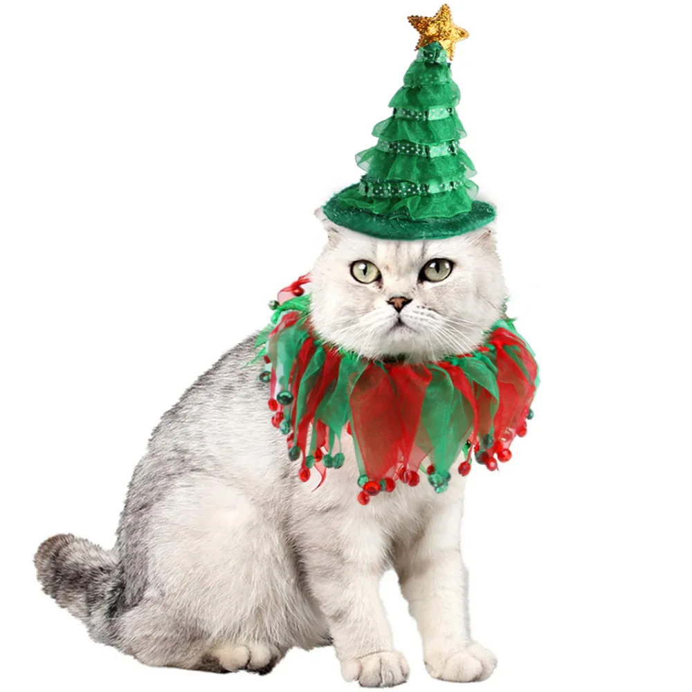 

Pet Cat Christmas Accessories Pet Christmas Festival Hat Bib Set Cat Hat Collar Jewelry Hat Christmas Dress Up Cat Hat Scarf Set