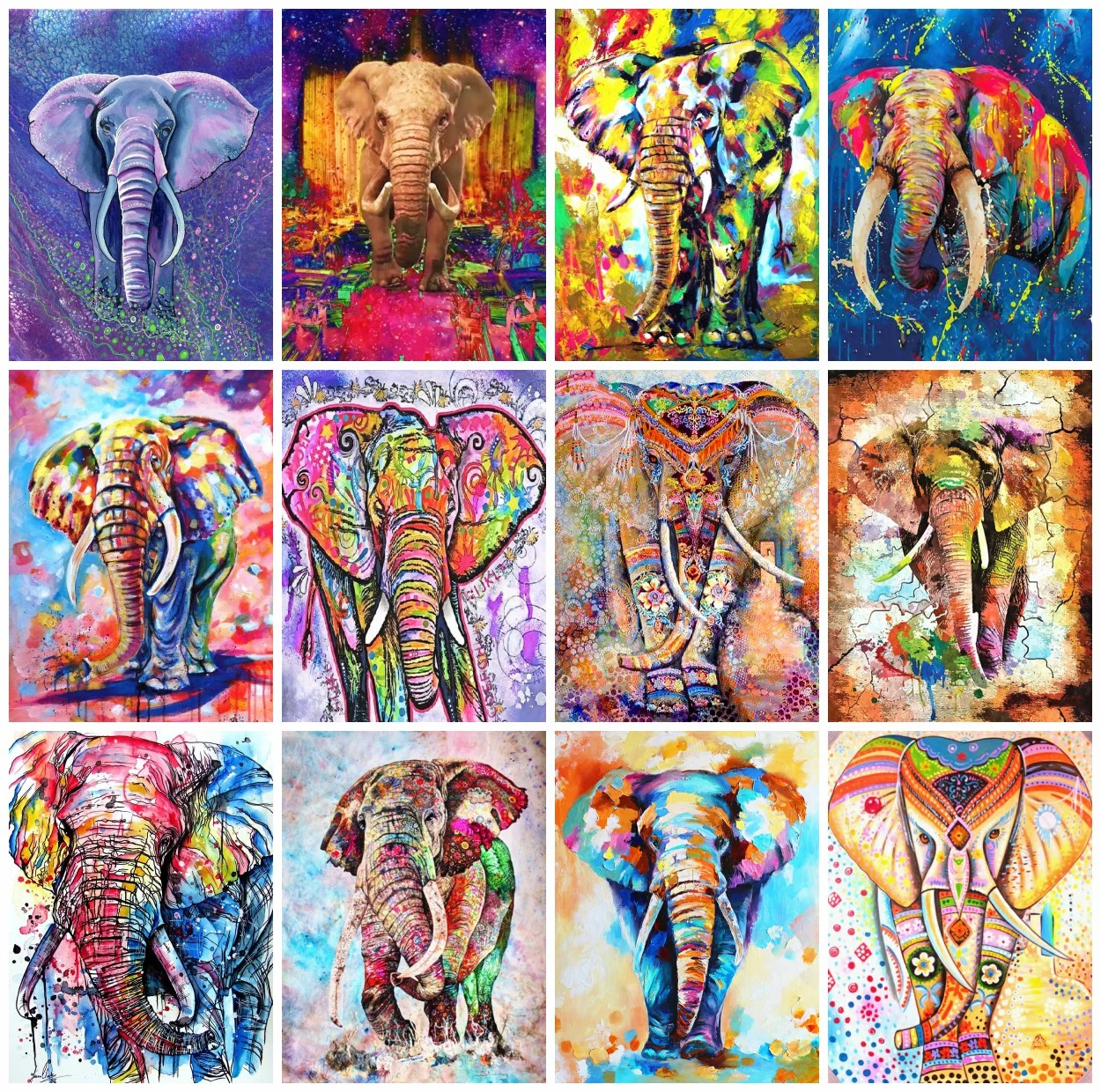 

Алмазная мозаика с цветным слоном, квадратная вышивка крестиком 5D, алмазная вышивка с животными стразы, искусство ручной работы, домашний д...