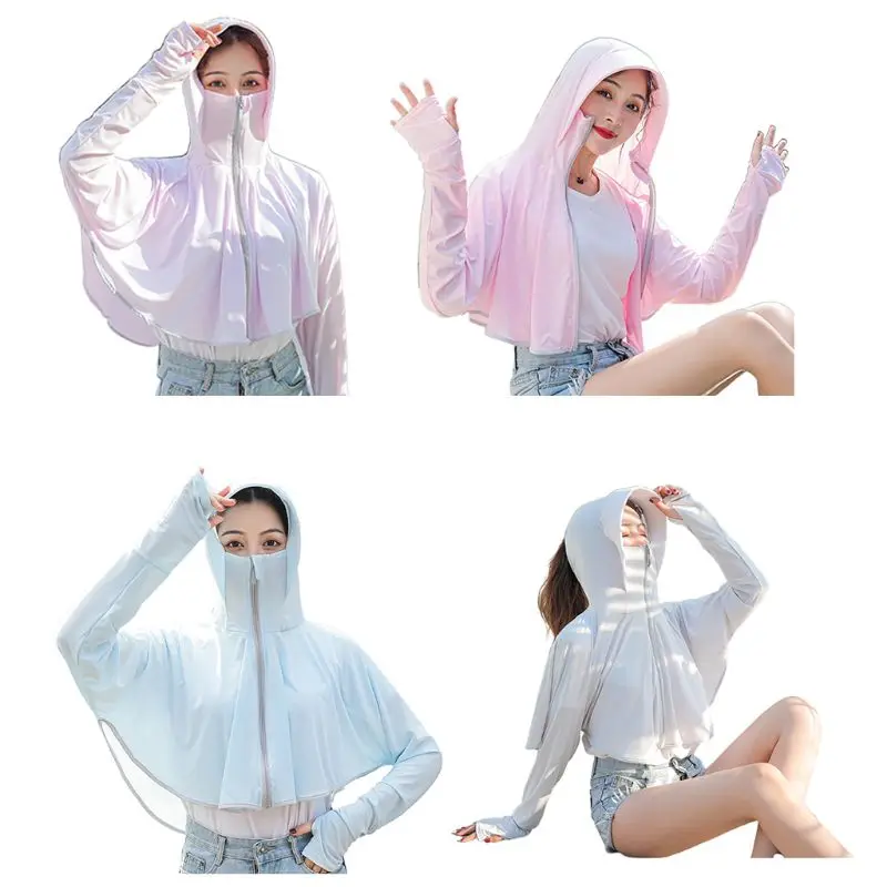 

Women Summer Sun Protection Long Sleeve Shawl Cape Face Mask Hooded Cap Jacket