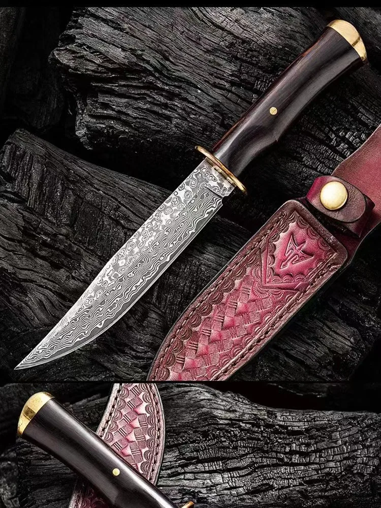 Охотничий нож высокой твердости 60 HRC ручной работы VG10 дамасский наружный