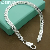 agteffer fashion 925 sterling silver bracelet unisex 5mm flat snake chain lobster clasp collares bracelet for women men gift