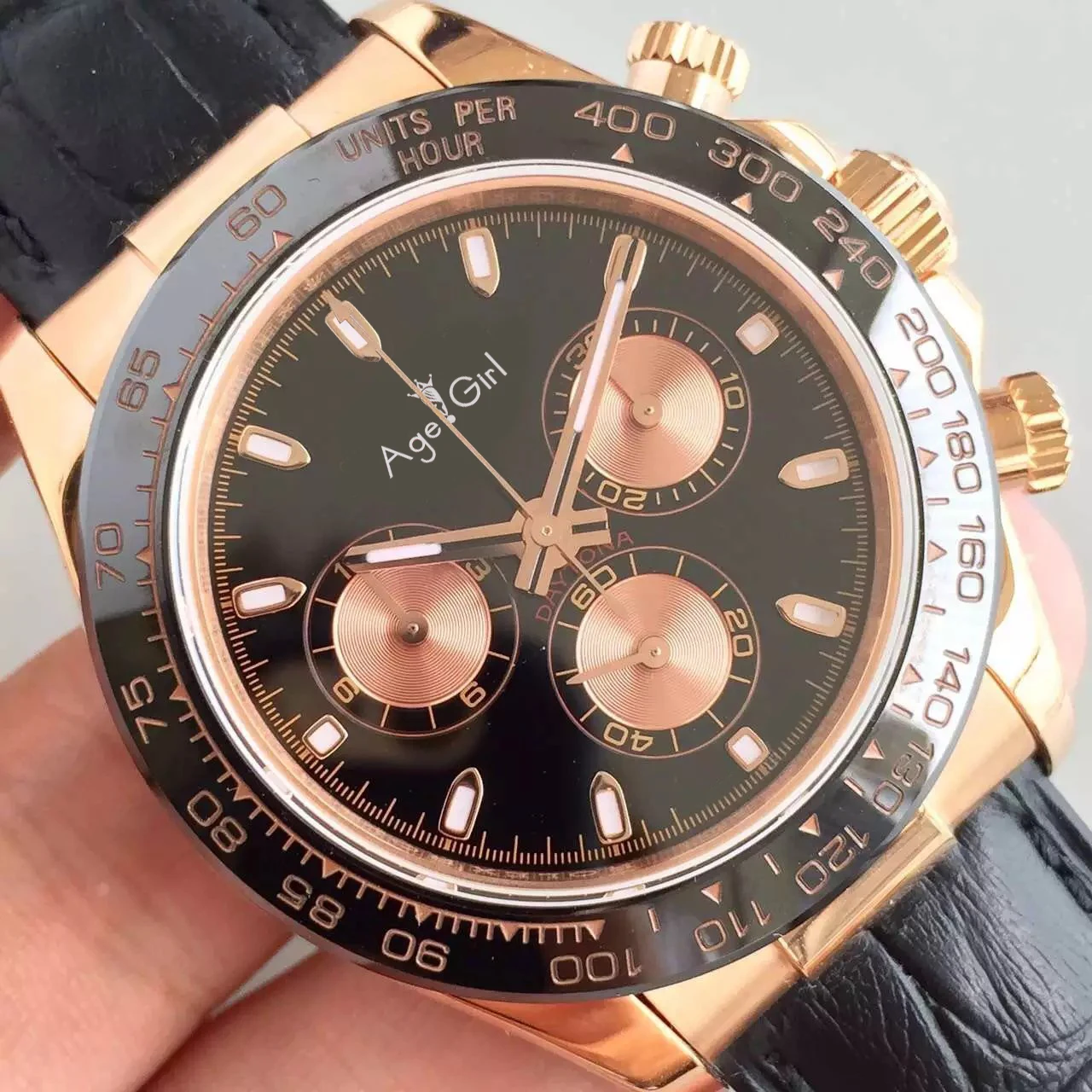 

Classic New Black Rubber Leather Men Watch Sapphire Automatic Mechanical Rose Gold Grey Watches Ceramic Bezel Sport 40mm