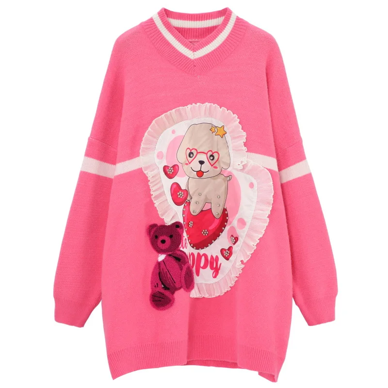 2019 зимние модные длинные вязаные платья с принтом из мультфильма женские