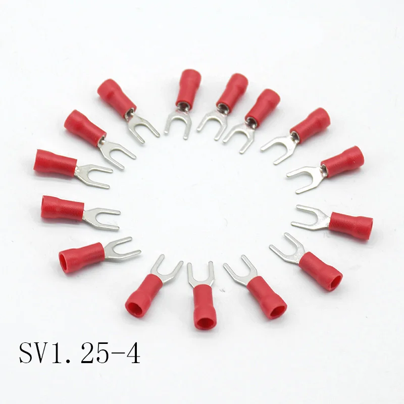 50pcs SV1.25-4 50 шт. SV1.25-3/4/5/6/8 красный Furcate терминал кабель провод разъема Изолированные Наконечники провода электрические выступ обжимной терминал SV1-3 - Цвет: 50pcs SV1.25-4