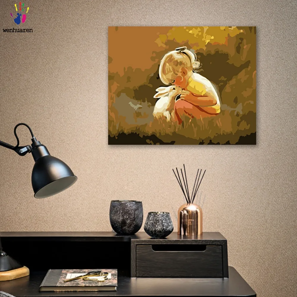 DIY картинки для раскраски по номерам с цветами маленькая девочка и кролик в