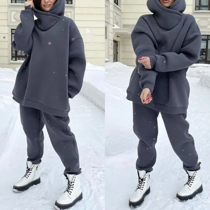 Повседневный Женский комплект из двух предметов с флисовой толстовкой