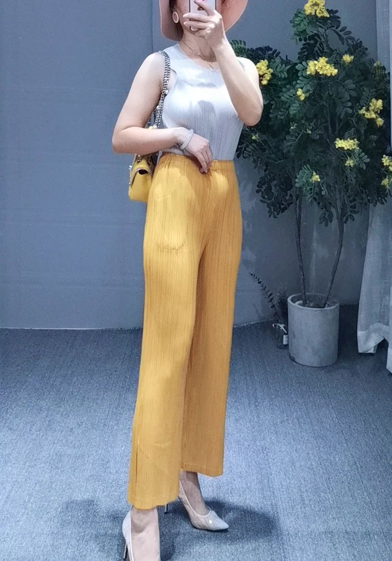 HOT SELLING  Pleated  series fashion all-match straight pants Split solid color  casual pants IN STOCK