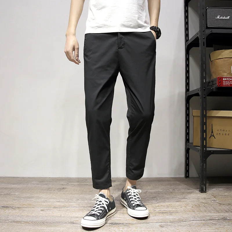 

Summer thin pure color casual pants young men's business pants Korean fashion handsome small leg pants men's