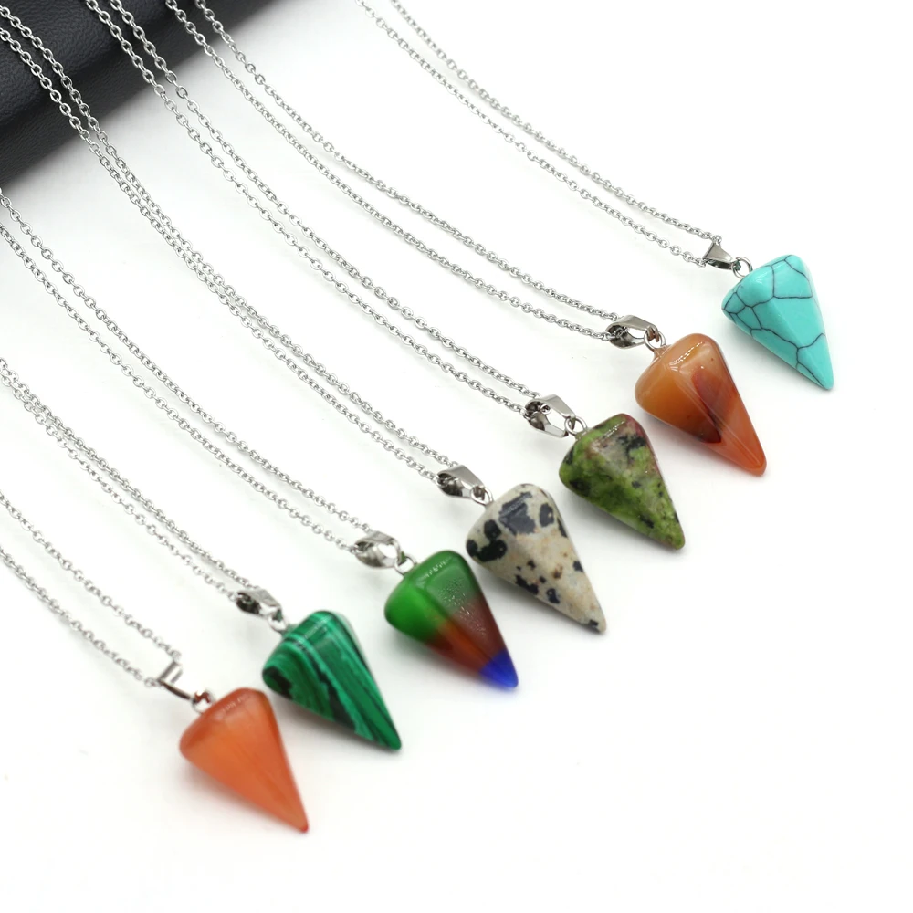 

Small Necklace Natural Multilateral Tapered Semi-Precious Stone Pendant Necklace 15x25mm for Romantic Love Wedding Gifts for Ms