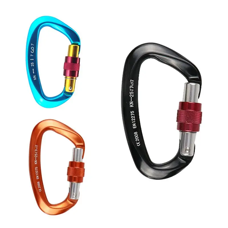 

2 PCS 25kn Climbing Carabiner D Shaped Safety Master Screw Lock Buckle Equipement Lock Carabiner