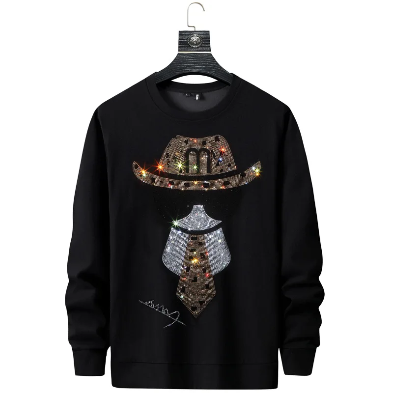 

Men Character Rhinestones 2021 Hoodie Sweatshirt Fashion Streetwear Full Pullover Hoodie Slim O Neck Cotton Mens Autumn Clothes
