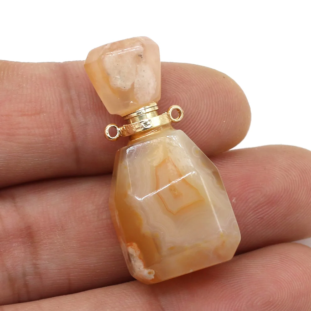 

Pendants Natural Semi-Precious Stone Perfume Bottle Cherry Blossom Agate Pendant Necklace for Jewelry Making DIY Gift 18x36x14mm