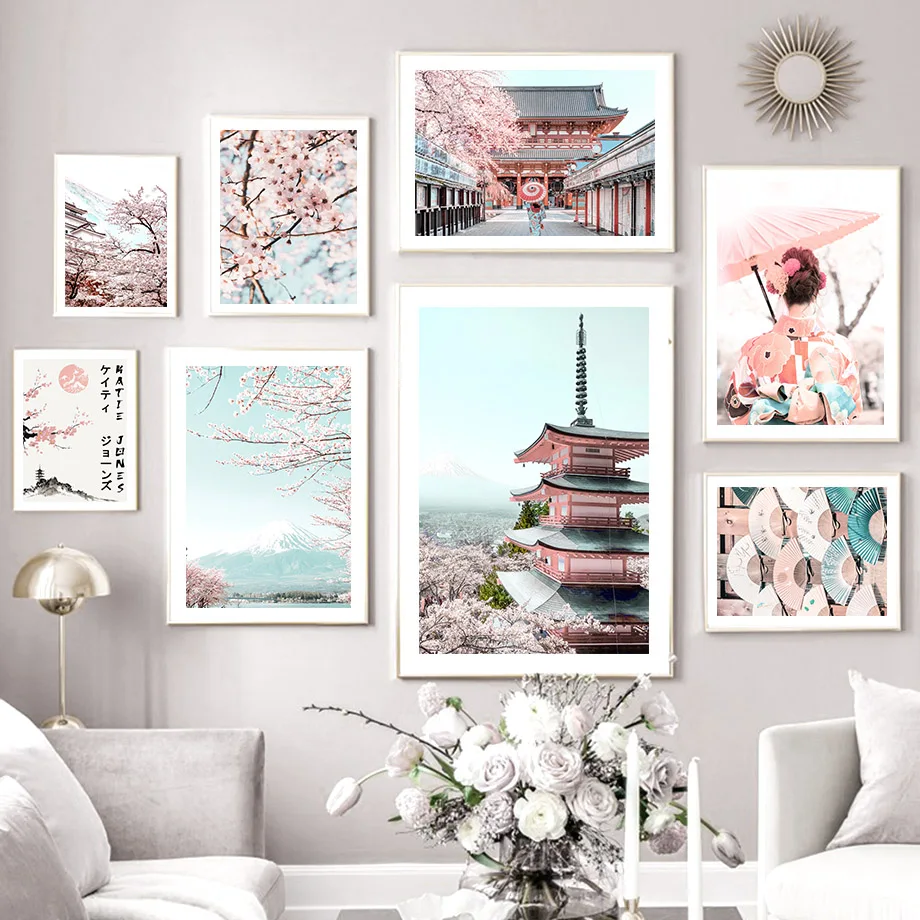 Японское крепление Shimizu настенное искусство Fuji вишневые цветы Картина на холсте