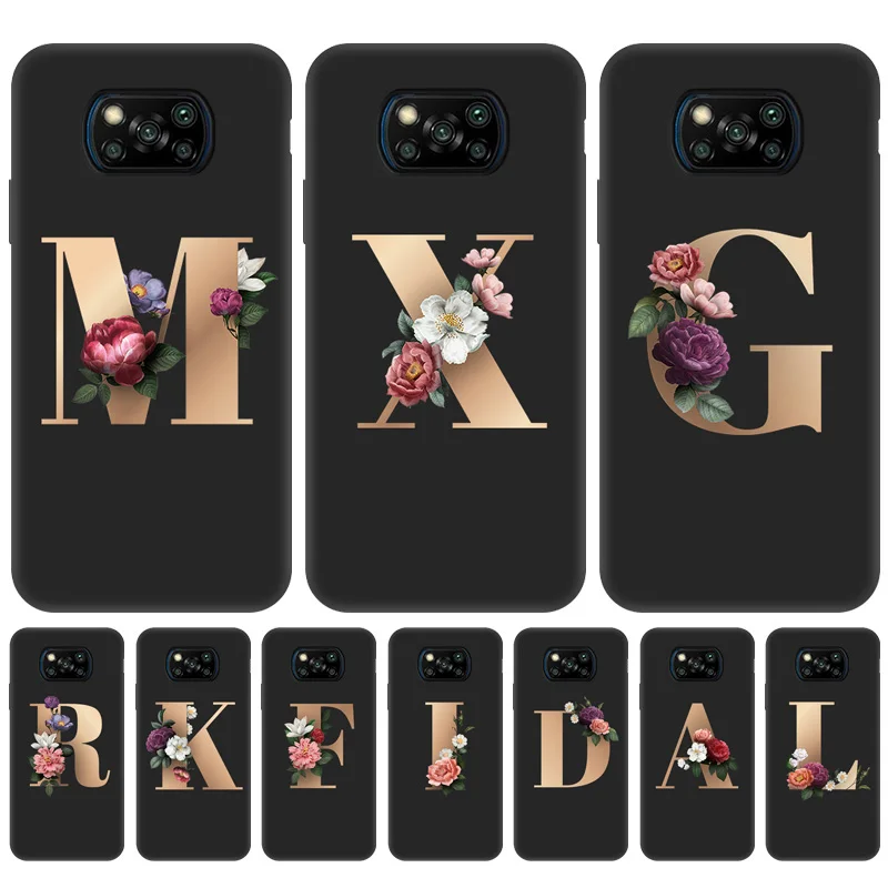 

Poco X3 Case Silicon Alphabet Flower Phone Fundas Xiaomi Poco M3 X3 NFC 2020 F2 Pro Pocophone F1 X2 PocoX3 PocoM3 Covers Coque