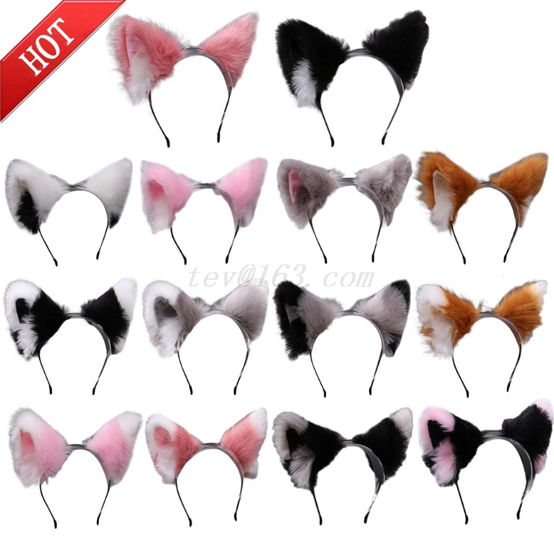 Lolita Cosplay Cat Ears Headband Anime Dance Party Costume Wolf Fox Ear Plush Hairband Girls Kawaii Hair Accessories Props