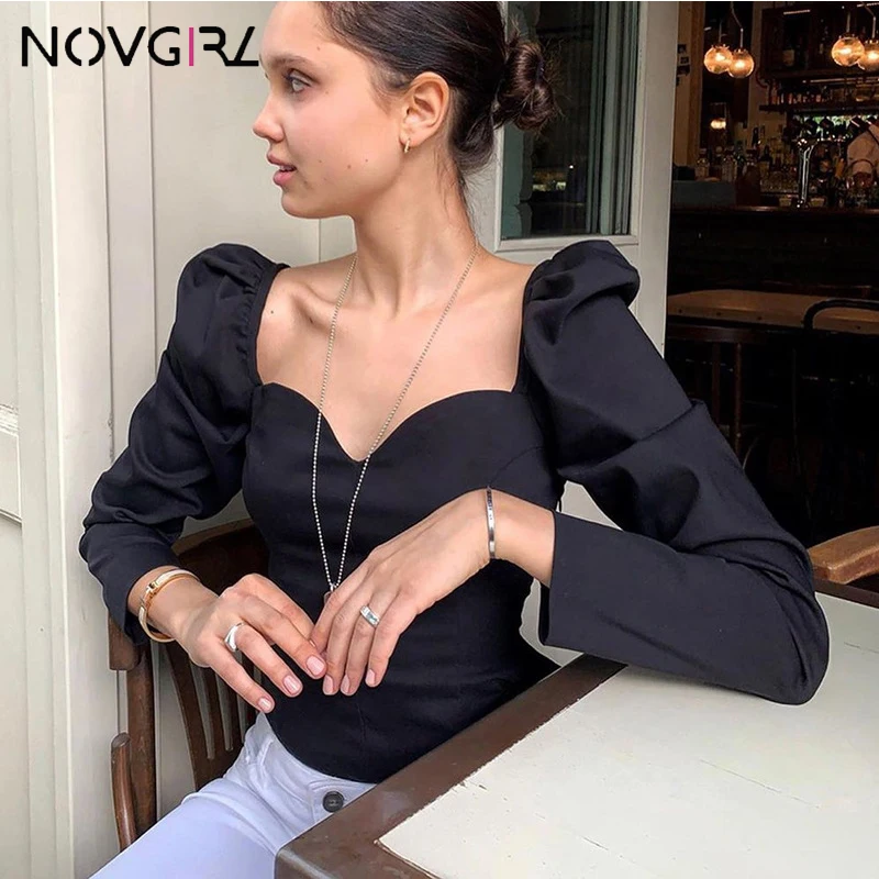 Novgirl/винтажная белая блузка рубашки для женщин с v образным вырезом и пышными