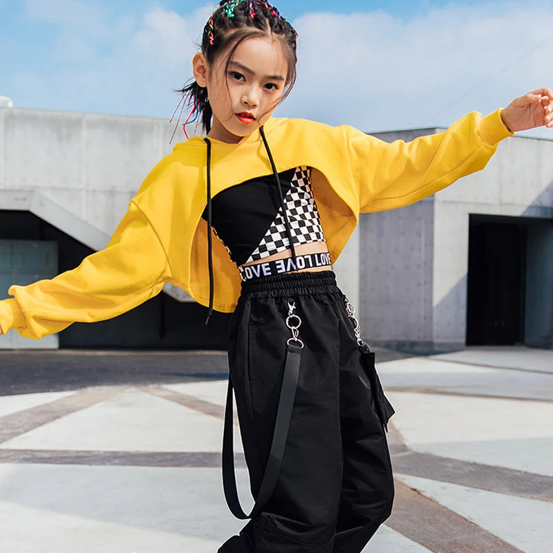 

Girls Hip Hop Clothes Long Sleeved Hoodie Tops Loose Hiphop Pants Jazz Modern Dance Costumes Children Street Dance Wear