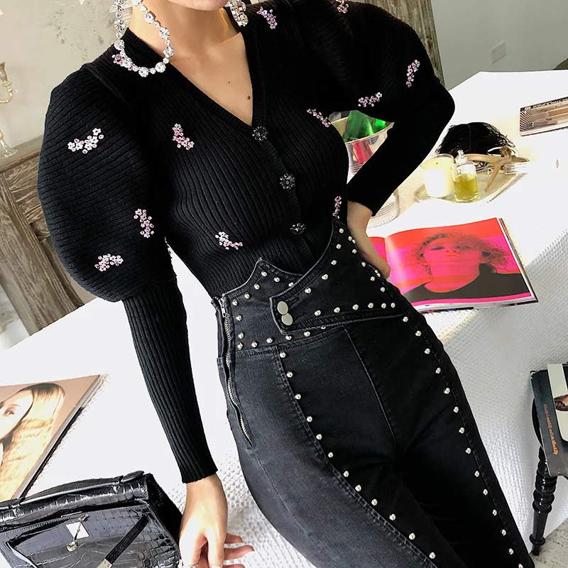 

sleeve Woomen puff sweaters long knitted pullovers women solid vintage sweaters spring autumn jumpers female sweater 2021 new