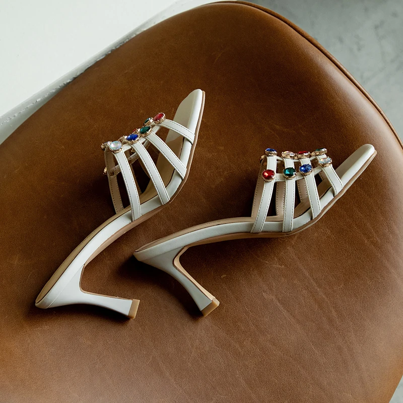 

Leather sandals and slippers 2020 summer new shoes high heels women's fine heel square head wear slippers Z837