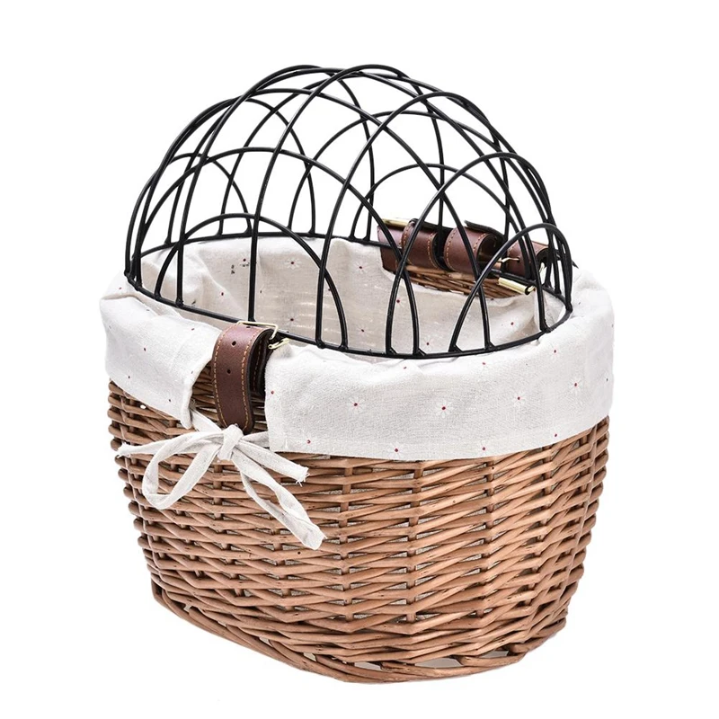 

ABGZ-Bicycle Front Handlebars Basket Handwoven Pet Cat Dog Carrier Multifunction Cycling Front Storage Basket