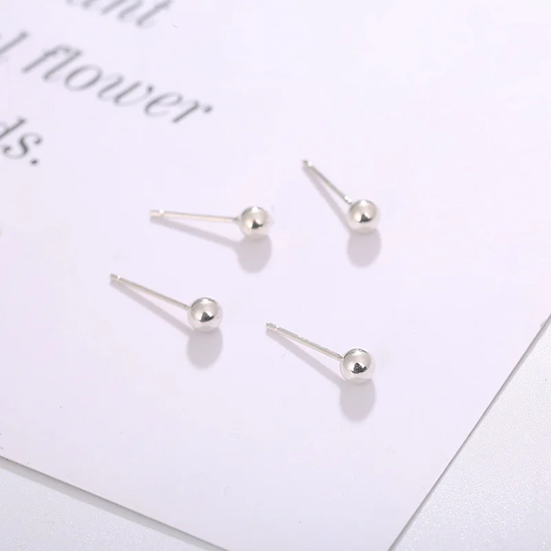 JINSE 3mm 4mm 5mm 6mm Small Silver Bead Ball Stud Earring 100% Real Solid Genuine 925 Sterling Retail &amp Wholesale TYC182 | Украшения и