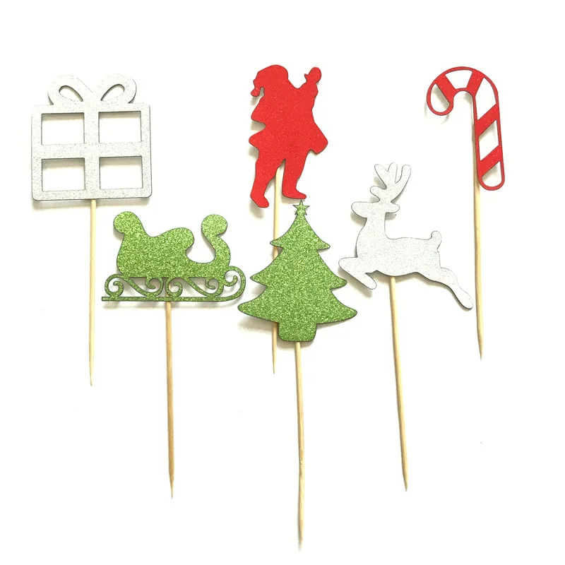 6 шт. рождественские блестящие капкейные топперы Санта-Клаус Олень сани Топпер