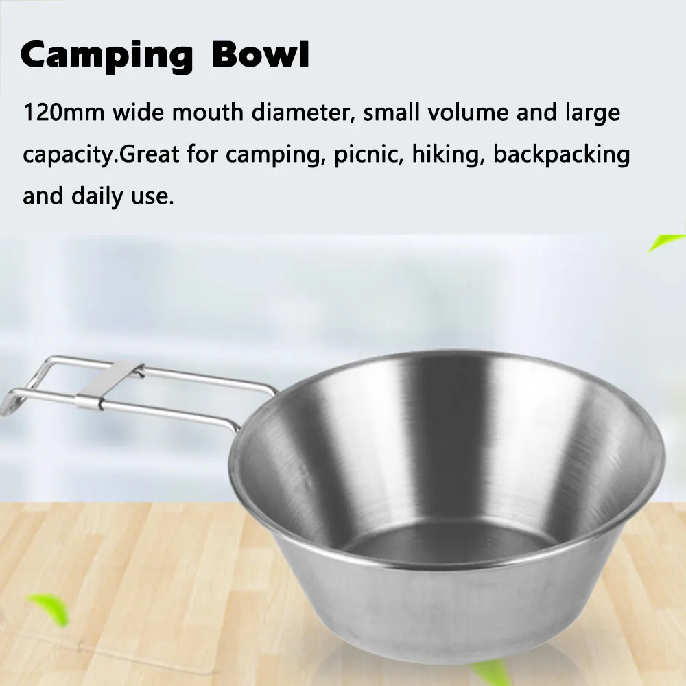 Stainless Steel Bowl Portable Cup with Foldable Handle 12 Inch Wide Mouth Pot for Outdoor Camping Picnic Hiking Backpacking | Спорт и
