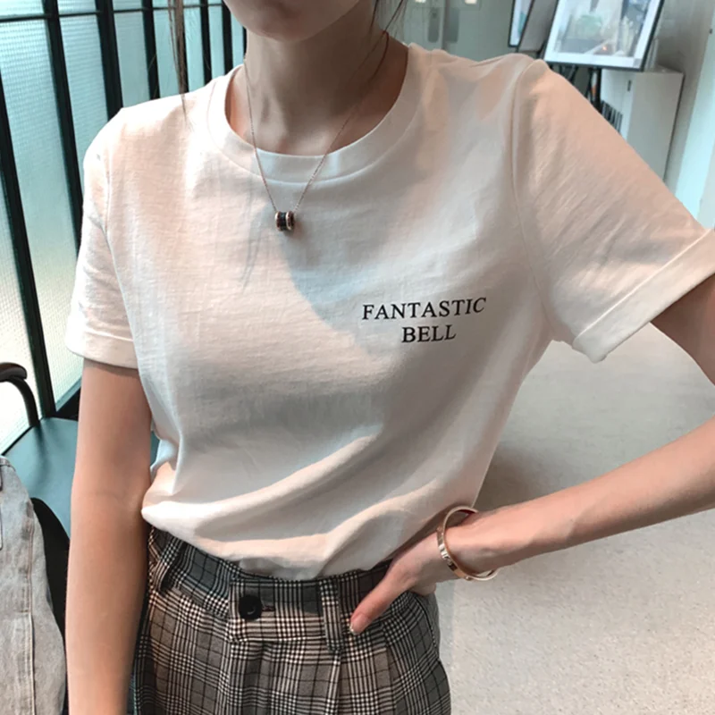 

2021 summer new retro Hong Kong style behind the dinosaur letter printing short-sleeved small loose T-shirt women