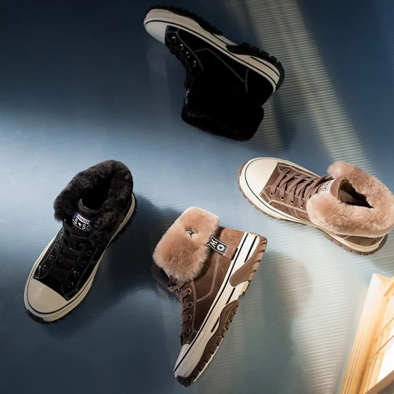 Зимние Повседневные меховые кроссовки женская обувь на плоской платформе
