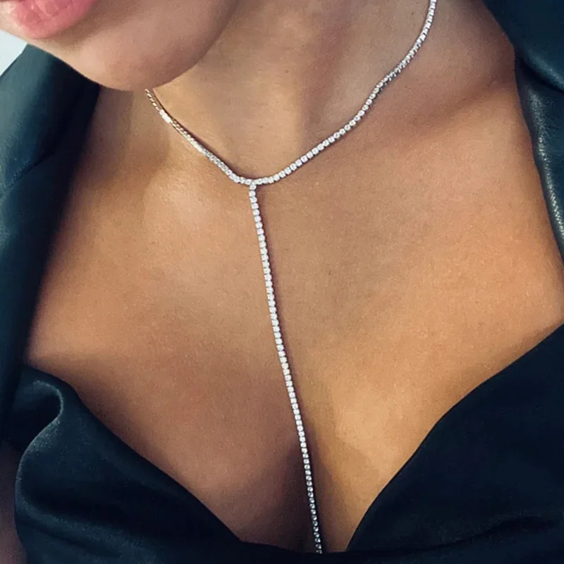 

Чокер Y-образной формы Stonefans с длинным ожерельем Стразы для женщин цепочка с одним слоем чокер с кисточкой ожерелье ошейник ювелирные издели...