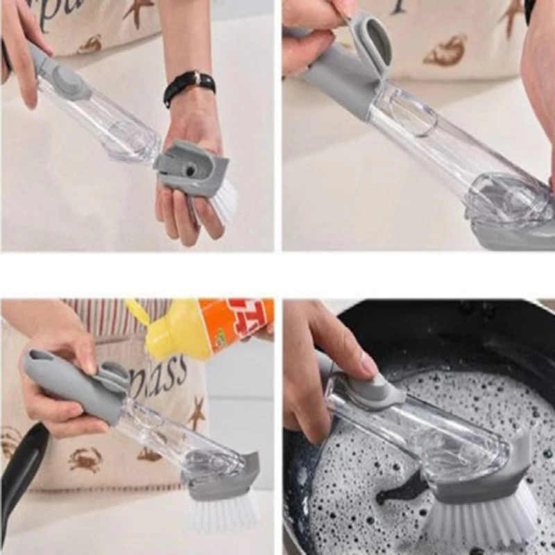 

Double Use Kitchen Cleaning Brush Scrubber Dish Bowl Washing Sponge Automatic Liquid Dispenser Kitchen Pot Cleaning Tool