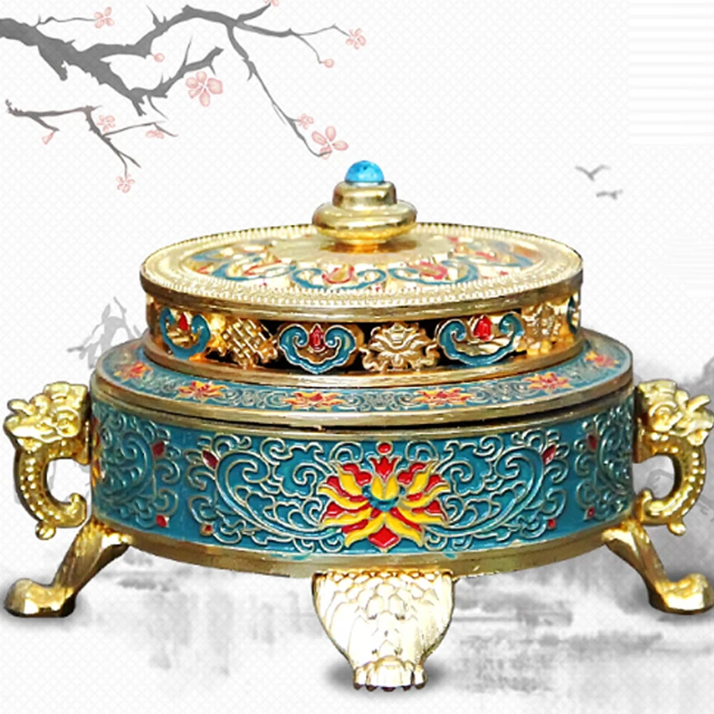 Антикварная горелка для тибетских благовоний окрашенная эмалью металлическая