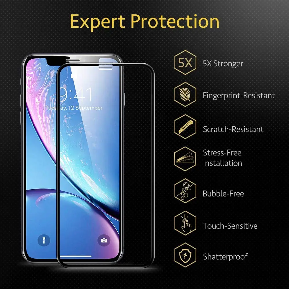 

Full-Coverage Tempered-Glass Compatible for iPhone 11 2019 Screen Protector [2-Pack] [Easy Installation Frame] 3D Curved Edges
