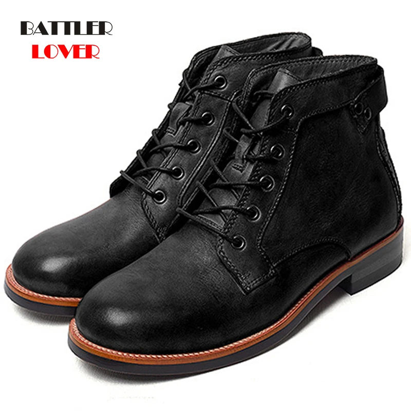 

2021 Fashion Vintage Men Ankle Boots Outdoor Solid Lace Up Leather Botas Male High Quality Comfortable Casual Walking Booties