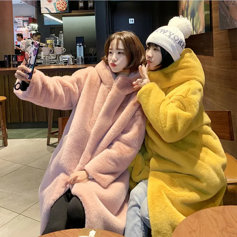 

Winter Jacket Women High Quality Faux Rabbit Fur Coat Luxury Long Fur Jacket OverCoat Thick Warm Plus Size Female Plush Coats
