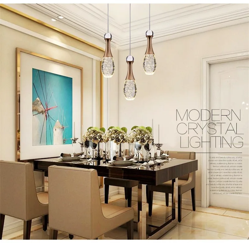 Современная подвесная люстра из хрусталя с пузырчатыми светодиодными ресторанными светильниками для бара, рабочего стола и гостиной.