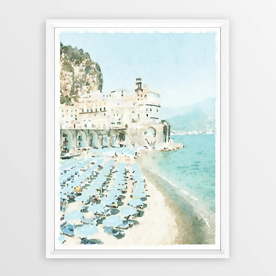 

Beach Print, Amalfi Coast Italy, Atrani Watercolor Wall Art , Landscape Painting Neutral Calm Art Poster Minimalist Home Decor