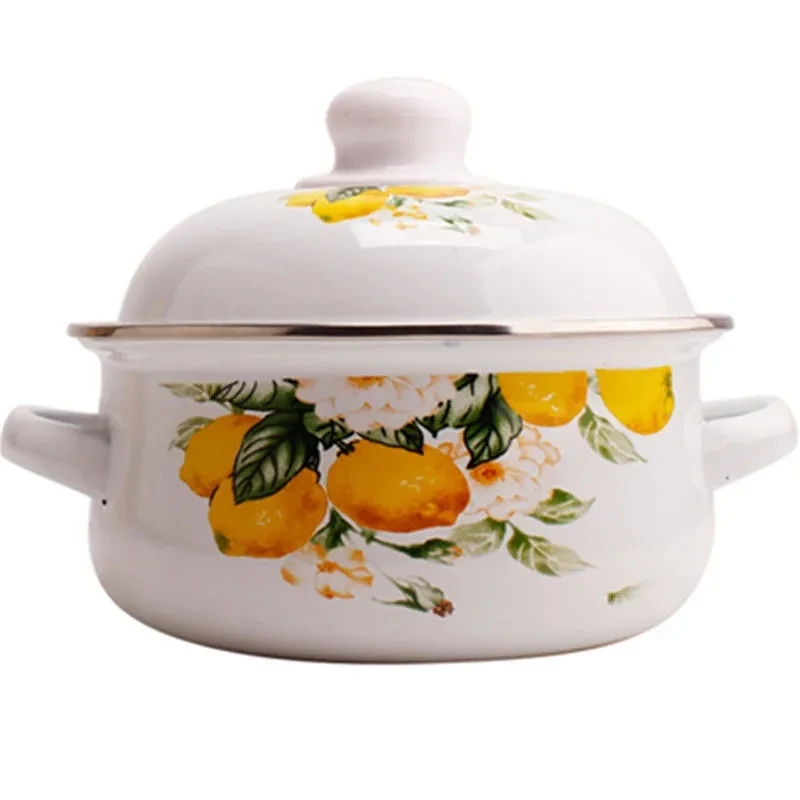 Эмалированный котелок для дома с двумя ушками, суп из фарфора, потухший котлет, индукционная плита, газовая плита.