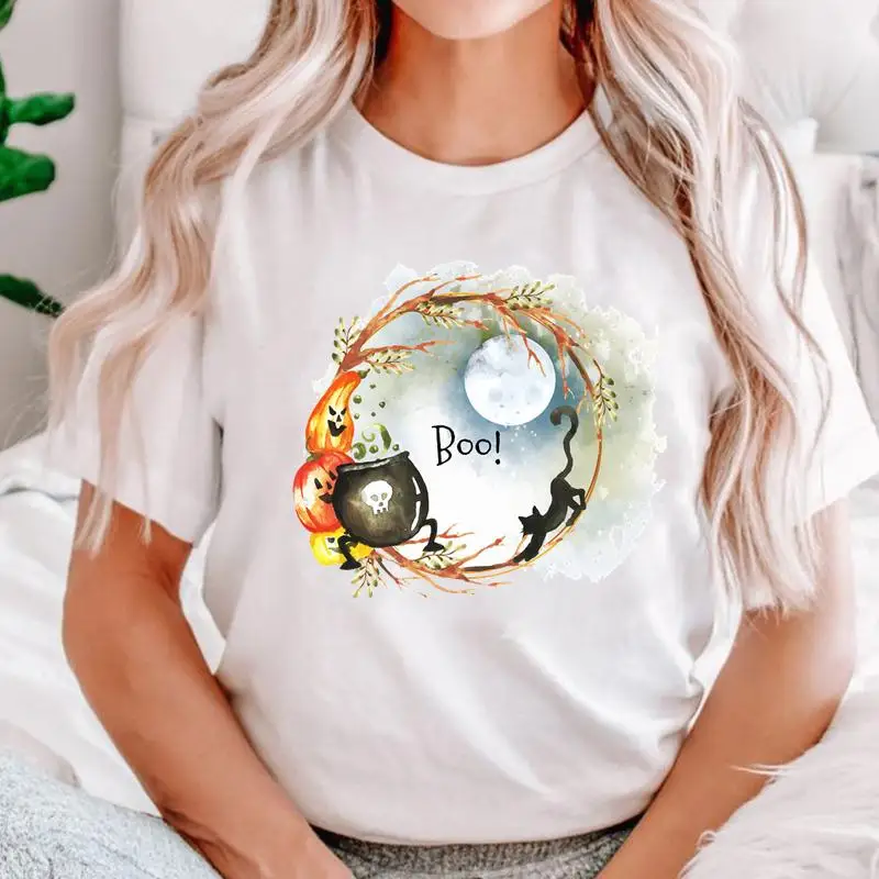 

Корейская мода 2021, женские футболки с графическим рисунком, Женская милая Осенняя футболка с рисунком в виде ведьмы улицы, осенняя футболка ...