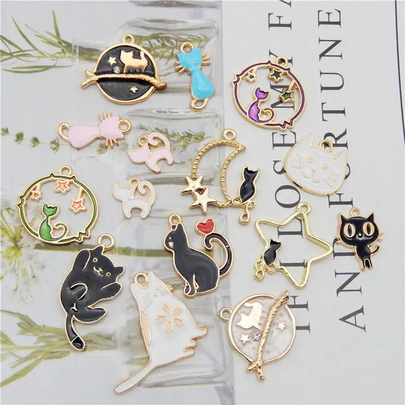 15 шт. эмалевые Подвески в виде кота смешанные стили сплав подвески животных