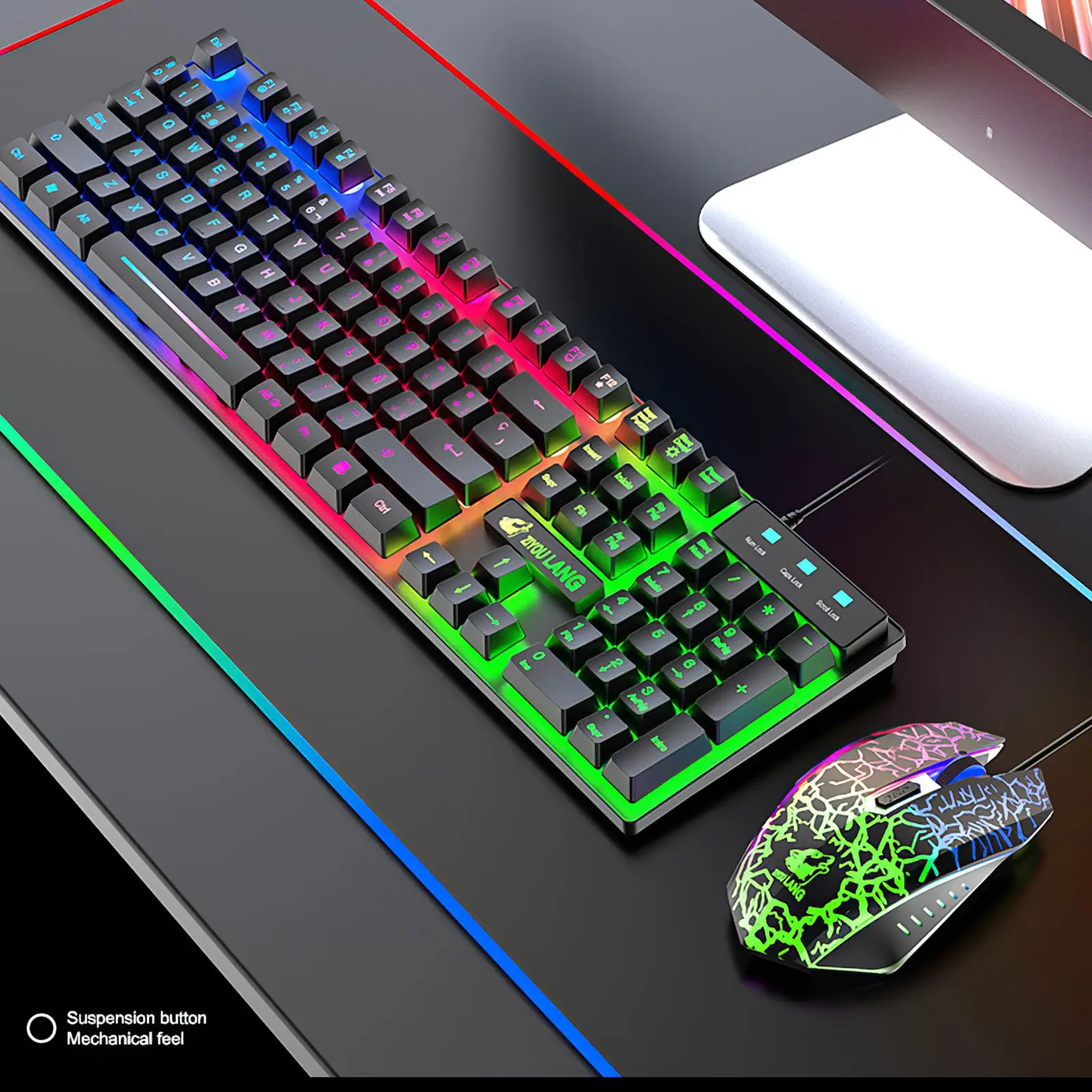 

Клавиатура Мышь комбо Радуга Подсветка эргономичный Gaming Keyboard И Мышь набор для клавиатуры ноутбука и Мышь набор