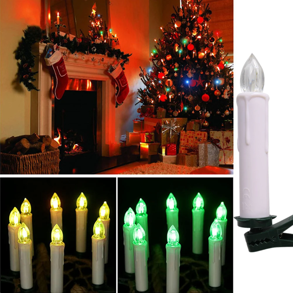 

10pcs Christmas Colorful Led Tealight Candle Electronic Flameless Remote Control Lamp Home Tree Clip Decoration Ornament