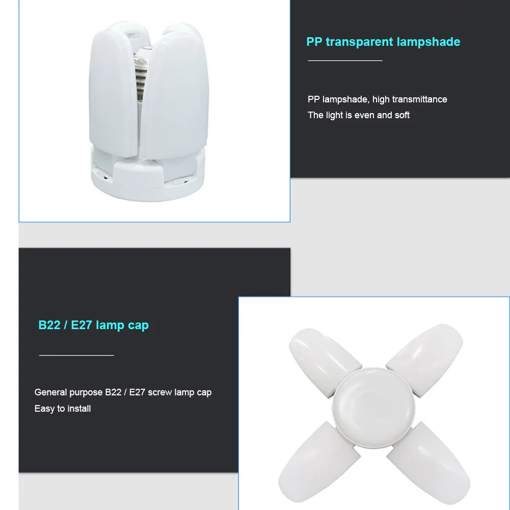 

6500K светодиодная деформируемая гаражная лампа E27, складные регулируемые панели, потолочные светильники для мастерской, промышленные освети...