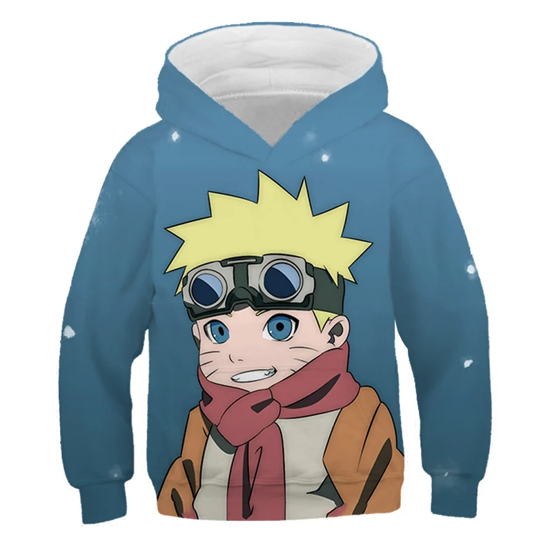 

4-14t boys' Hooded Sweatshirt Naruto printed Plush Hoodie girls' street fashion Harajuku with 3D cartoon Pullover funny cartoon