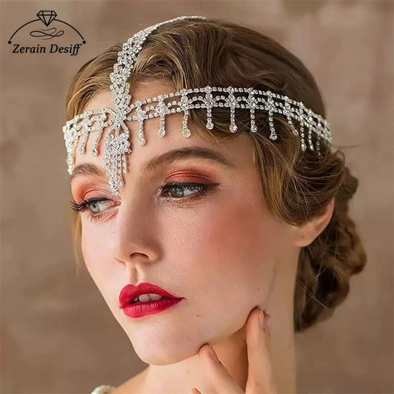

Fashion Luxury Hair Accessories Full of Rhinestones Droplets Tassel Hair Chain Gothic Rhinestone Forehead Chain Bride Gift