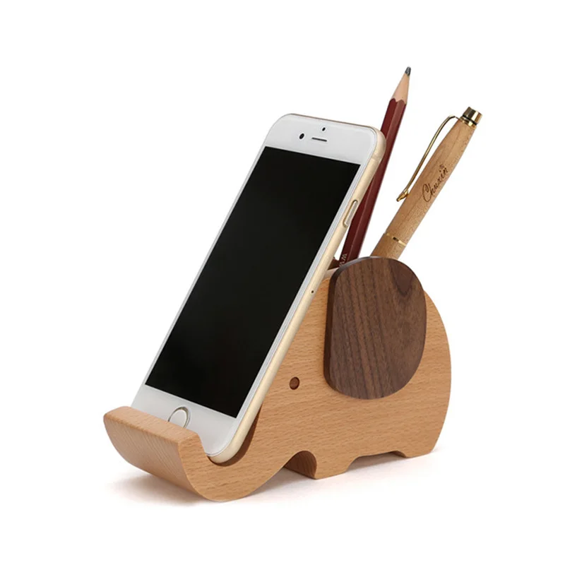 

Wooden Phone Holder Multi-function Wooden Pen Holder Elephant Phone Holder Solid Wood Phone Base Home Decor